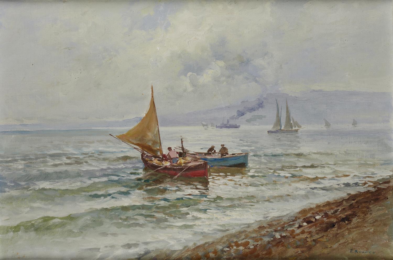 FRANCO RUOCCO, 20TH CENTURY THE BAY OF NAPLES signed, oil on canvas board, 26.5 x 39cm Good