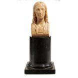 AN ITALIAN GRAND TOUR MARMO GIALLO ANTICO BUST OF CHRIST, 19TH C  on slate pedestal, 18.5cm h