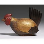 A JAPANESE LACQUER COCKEREL FORM BOX AND COVER, MEIJI PERIOD 8cm h Minute wear and accretion of dirt