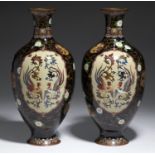 A PAIR OF JAPANESE AVENTURINE SPRINKLED MIDNIGHT BLUE GROUND CLOISONNE ENAMEL VASES, MEIJI PERIOD