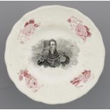 CORONATION OF WILLIAM IV.  A WHITE EARTHENWARE CHILD'S PLATE, 1830  with black and puce floral