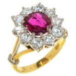 A RUBY AND DIAMOND RING the oval ruby 1.9ct approx, the brilliant cut diamonds 2ct approx, in gold