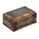 A CONTINENTAL TORTOISESHELL BOX  LATE 18TH C, veneered on, possibly, mahogany, with brass mouldings,