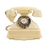 A BRITISH MODEL 1/232F IVORY TABLE TELEPHONE,  with tray and junction box, handset moulded 164-55