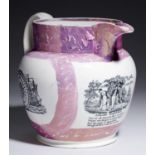 A SUNDERLAND LUSTRE JUG, MID 19TH C  with three transfer prints of the Sailors' Farewell, Mariner'