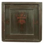 AN ENGLISH PAINTED ARCHITECTURAL PANEL OR  SIGN BOARD, 18TH C  with crown and fountain, in