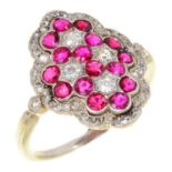 AN ART DECO RUBY AND DIAMOND RING pave set in platinum, stamped inventory no. 31807, 4.5g, size M