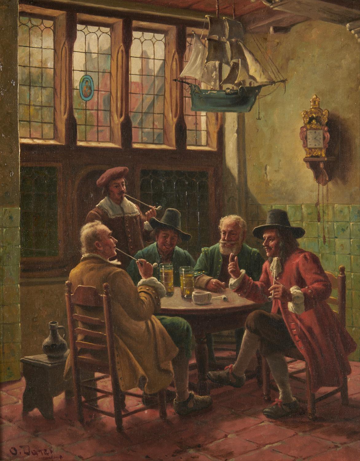 O DARCY, 20TH CENTURY DUTCH TAVERN SCENE  signed, oil on canvas, 49.5 x 39.5cm Good condition