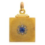 A VICTORIAN SAPPHIRE AND DIAMOND  LOCKET, C1880  in gold,  2cm w, 12g Build up of dirt and grime