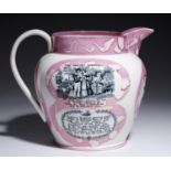 A SUNDERLAND  LUSTRE JUG, SOUTHWICK OR SCOTT'S OR DEPTFORD OR BALL'S POTTERIES, MID 19TH C  with