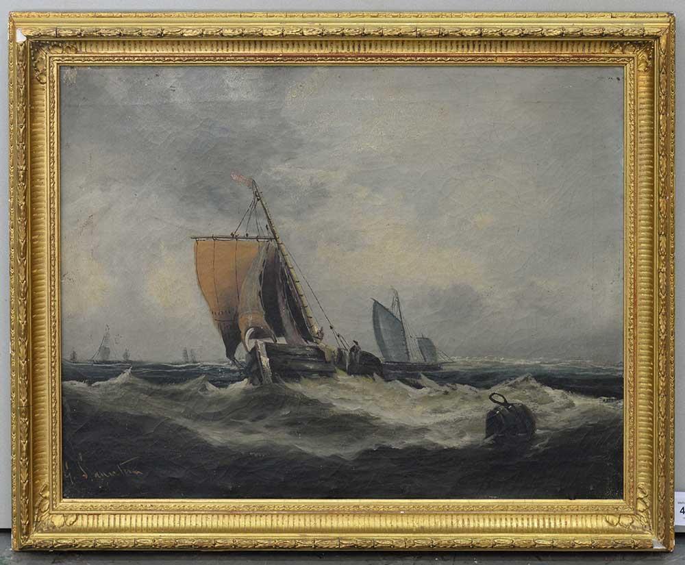 GEORGE STAINTON (1838-1900)  FISHING BOAT PASSING A BOUY signed, oil on canvas, 37 x 49cm Unlined, - Bild 2 aus 3
