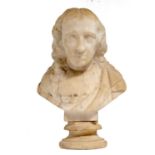 A MARBLE BUST OF JOHN MILTON, 19TH C on a marble socle, 45cm h Much dirt and minor stains to
