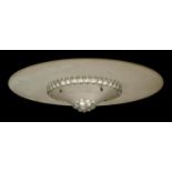 AN ART DECO FROSTED GLASS CEILING LIGHT, C1930 in the form of a disc and central fluted cone of