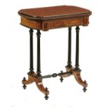 A VICTORIAN BOW ENDED WALNUT, PALISANDER, EBONISED AND LINE INLAID WRITING TABLE, C1870  with