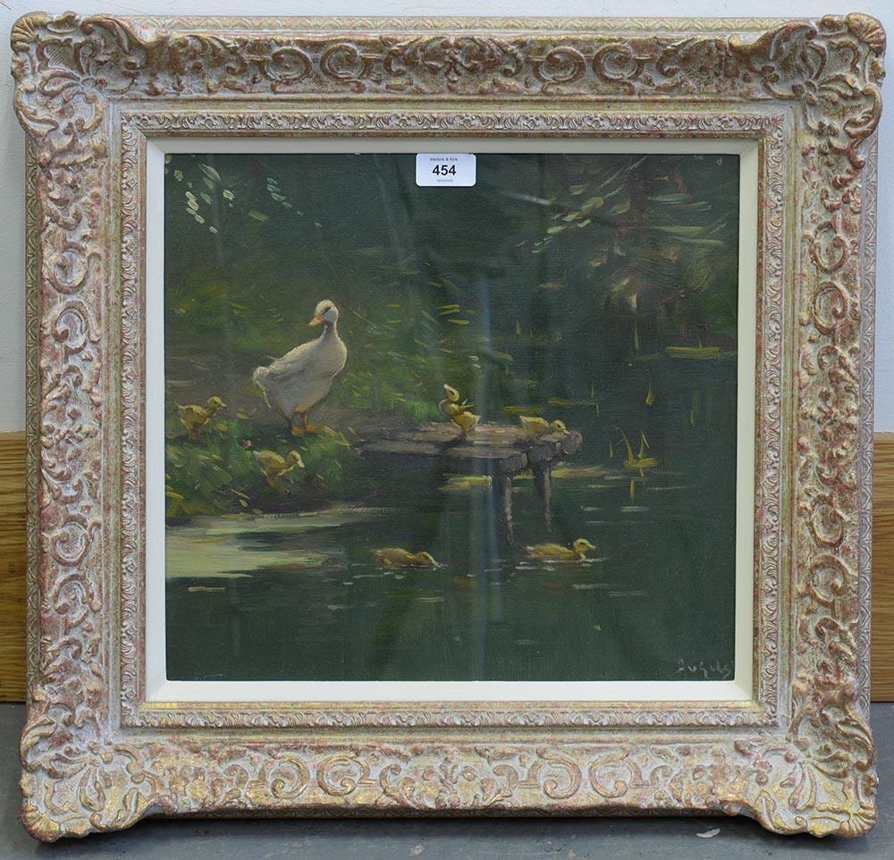 ARNOUT VAN GILST (1898-1982) DUCK AND DUCKLINGS  signed, oil on canvas board, 33.5 x 36cm Ready to - Bild 2 aus 3