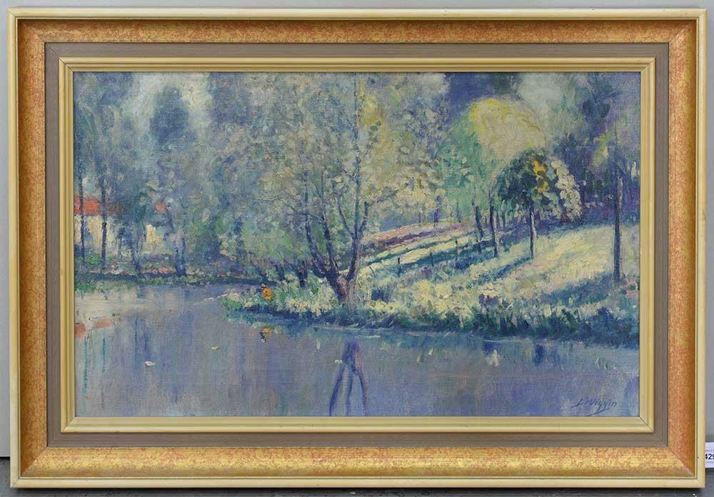 JOHN WIGGIN (1865-1941)  A SUNLIT RIVER signed, oil on canvas, 39.5 x 68.5cm Good condition, unlined - Bild 2 aus 3