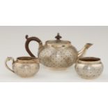 A CHINESE SILVER BACHELOR'S TEA SERVICE, EARLY 20TH C stamped with stars, teapot and cover 10.5cm h,