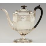 A GEORGE III VASE SHAPED SILVER COFEEE POT  with engraved palmette borders and integral hinge to the