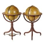 TWO GEORGE III  18 INCH TERRESTRIAL AND CELESTIAL GLOBES BY W  & T M BARDIN, 1800 AND 1807  each
