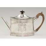 A GEORGE III NEO CLASSICAL SILVER TEAPOT  with engraved borders and integral hinge, crested, 15.