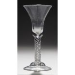 AN ENGLISH WINE GLASS, C1750  the bell bowl on multiple series air twist stem and domed foot, 16.2cm