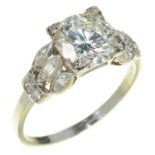 A DIAMOND SOLITAIRE RING with pierced shoulders, the brilliant cut diamond 1.9ct approx, in