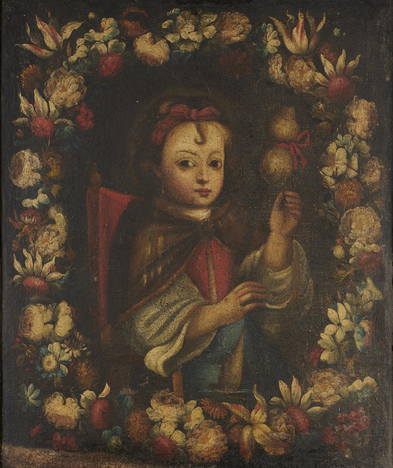 CUZCO SCHOOL, 18TH CENTURY THE VIRGIN MARY AS A CHILD  oil on canvas, 72 x 59.5cm Old restoration,