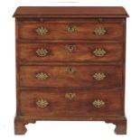 A GEORGE III  MAHOGANY CHEST OF DRAWERS, LATE 18TH C the crossbanded, moulded top above brushing