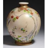 A JAPANESE SATSUMA EARTHENWARE GLOBULAR VASE, MEIJI PERIOD painted in colourful enamels with