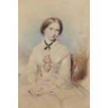 ANN MARY NEWTON, NEE SEVERN (1832-1866)  PORTRAIT OF A YOUNG WOMAN seated half length, signed with