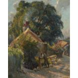 JOHN ARCHIBALD ALEXANDER BERRIE (1887-1962) ANGLER ON A BRIDGE signed, oil on canvas, 49 x 49.5cm