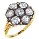 A GEORGIAN DIAMOND CLUSTER RING the rose cut diamonds 1.4ct approx, on  fluted gold hoop with