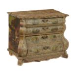 A DUTCH POLYCHROME PAINTED BOMBE CHEST, 18TH C  the top and four drawer front with flowers or oval
