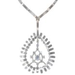 A DIAMOND PENDANT  on integral necklet, in 18ct white gold, 42 cm,  import marked London 1973, 30g