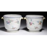 A PAIR FRENCH FAIENCE SEAUX, 19TH C  painted with scattered bouquets, 11cm h Chip on foot of each,