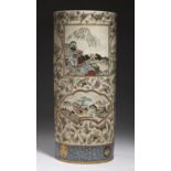 A JAPANESE SATSUMA EARTHENWARE STICK STAND, EARLY 20TH C  decorated with fan and other landscape