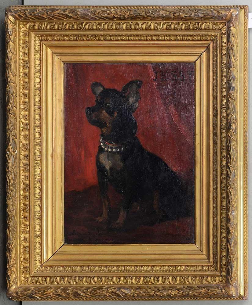 FRENCH SCHOOL, LATE 19TH CENTURY PORTRAIT OF "JESSY", A BLACK AND TAN TOY TERRIER  indistinctly - Bild 2 aus 3