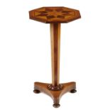 A VICTORIAN MAHOGANY, MAPLE, EBONY AND SPECIMEN WOOD PEDESTAL TABLE, C1840 with kite patterned