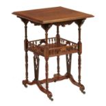 A VICTORIAN SQUARE ROSEWOOD, INLAID AND PENWORK OCCASIONAL TABLE, C1900  with galleried undertier