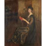 MARY BREWSTER HAZELTON (1868-1923) PORTRAIT OF A LADY   seated full length holding a book, signed