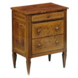 A NORTH ITALIAN MARQUETRY AND PENWORK COMMODE, C1790  the top, front and both panelled sides