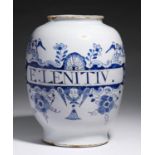 A LONDON DELFTWARE DRUG JAR OF UNUSUALLY LARGE SIZE, C1750-70  of ovoid shape painted in blue with a