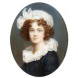AFTER ELISABETH VIGEE LEBRUN PORTRAIT OF THE ARTIST  signed with initials RR, ivory, oval, 8.3 x 6.