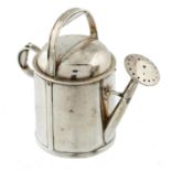 A VICTORIAN SILVER WATERING CAN NOVELTY SCENT BOTTLE  the atomiser activated by pressing one half of