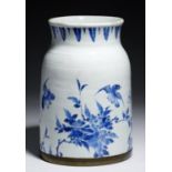 THE UPPER PART OF A CHINESE BLUE AND WHITE VASE, ROLLWAGEN, QING DYNASTY, KANGXI PERIOD incised with