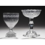 AN ENGLISH GLASS RUMMER, C1800 the bowl engraved with the initials G*S*H beneath swags, on