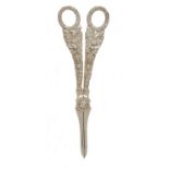 A PAIR OF GEORGE IV CAST SILVER VINE PATTERN GRAPE SHEARS   maker's mark poorly struck, possibly