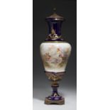 A CONTINENTAL BRASS MOUNTED PEAR SHAPED SEVRES STYLE VASE, LATE 19TH C  painted by B Fuchs,