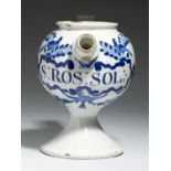 A LONDON DELFTWARE WET DRUG JAR, C1700   of globular shape with flanged spout, on flared foot,