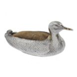 AN EDWARD VII SILVER DUCK NOVELTY PIN CUSHION  8.8cm l, by Sampson Mordan & Co Ltd, Chester 1905